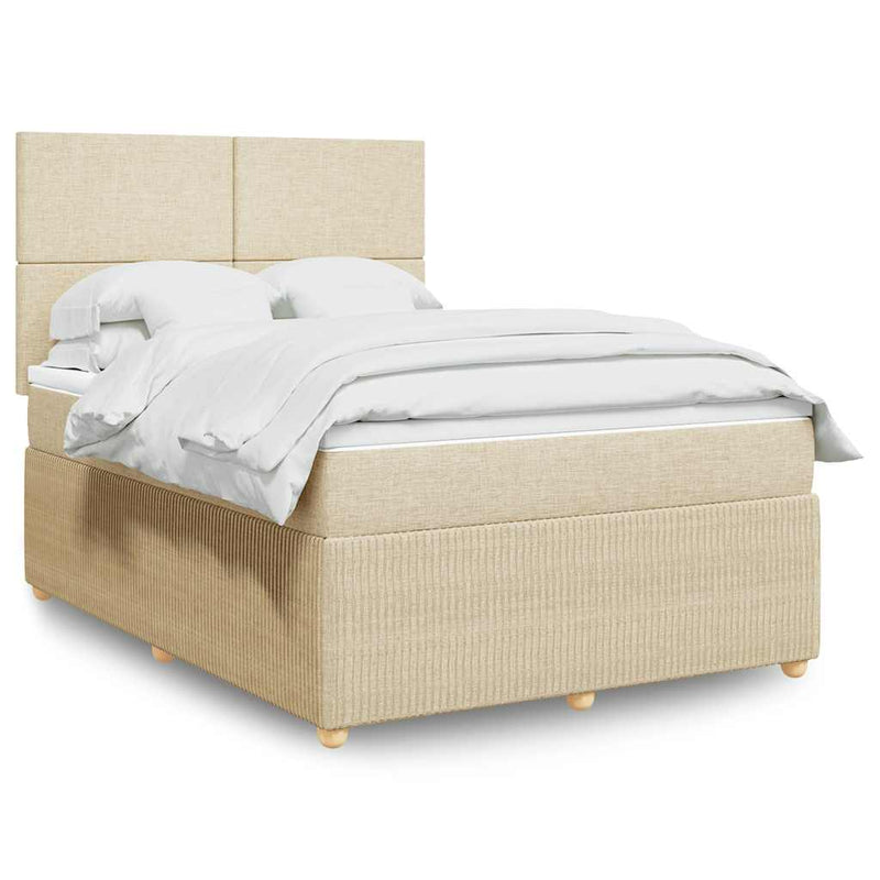Pat box spring cu saltea, crem, 140x200 cm, textil