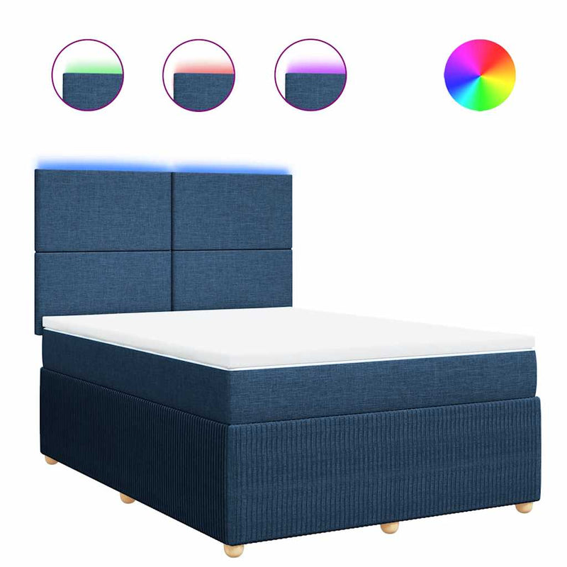 Pat box spring cu saltea, albastru, 140x200 cm, textil