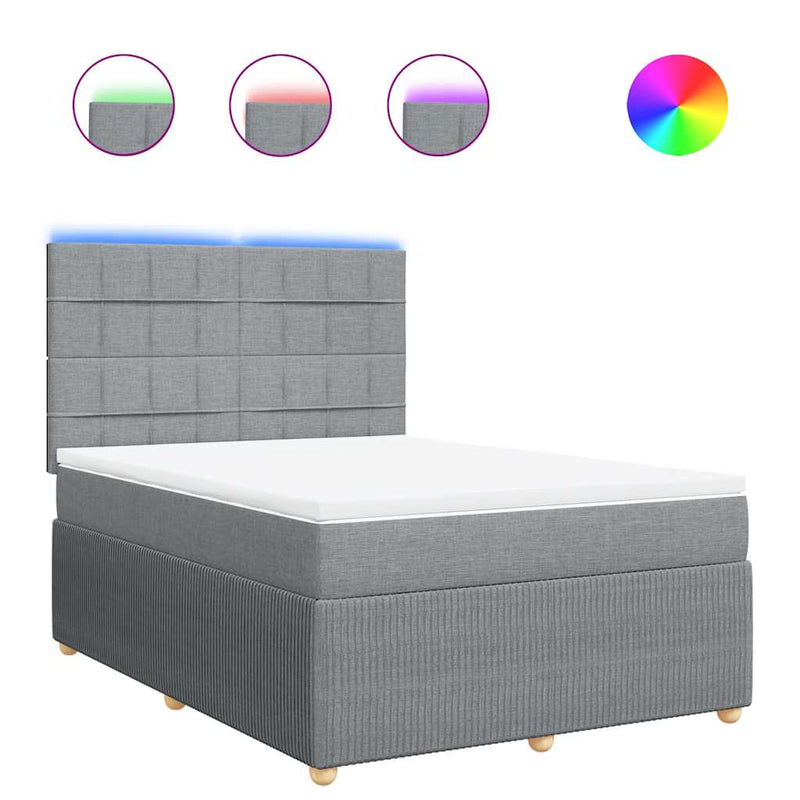 Pat box spring cu saltea, gri deschis, 140x190 cm, textil