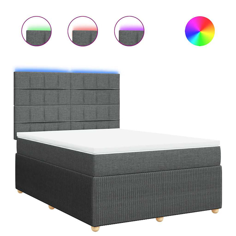 Pat box spring cu saltea, gri închis, 140x190 cm, textil