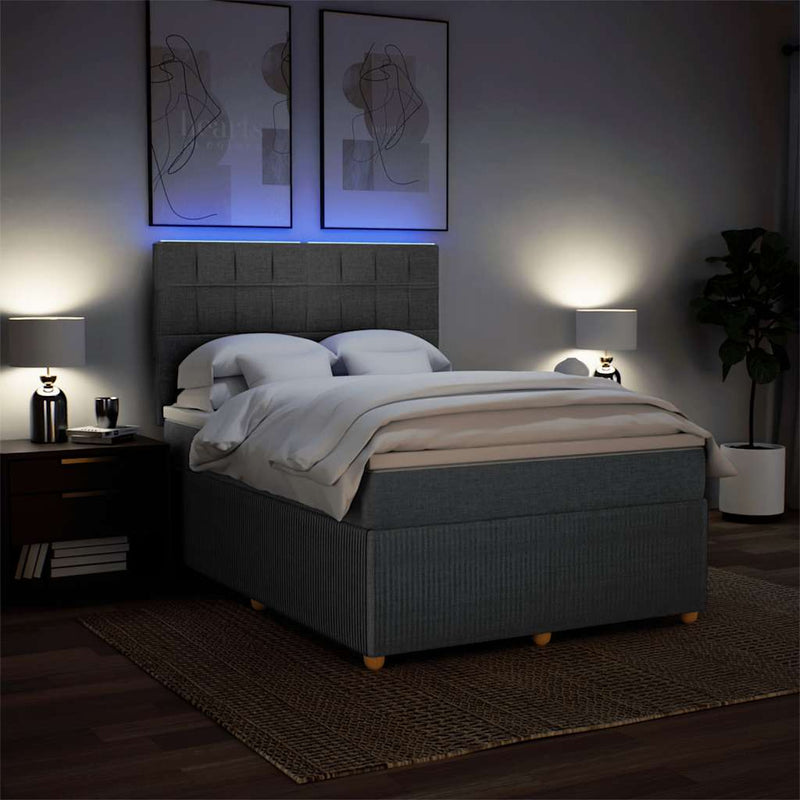 Pat box spring cu saltea, gri închis, 140x190 cm, textil