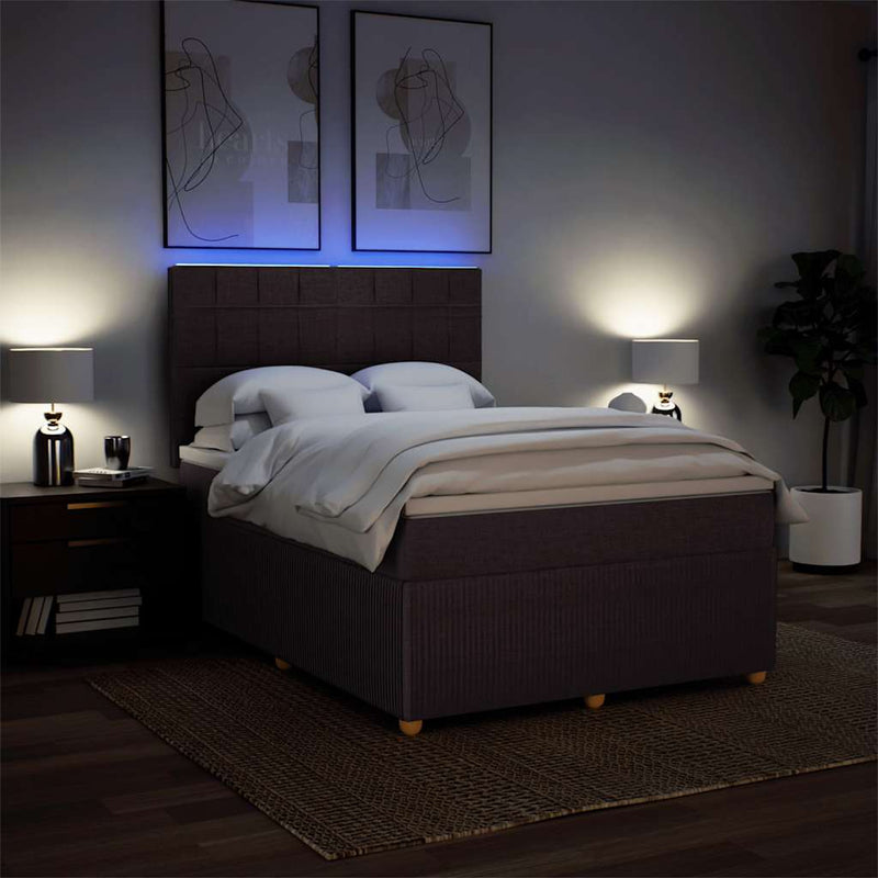 Pat box spring cu saltea, maro închis, 140x200 cm, textil