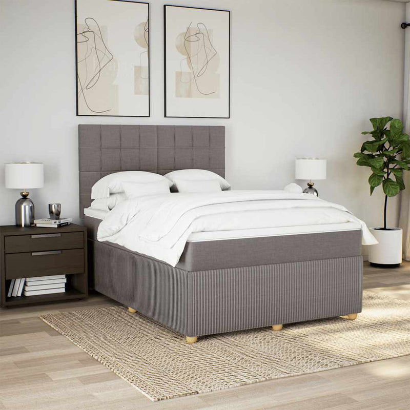 Pat box spring cu saltea, gri taupe, 140x200 cm, textil