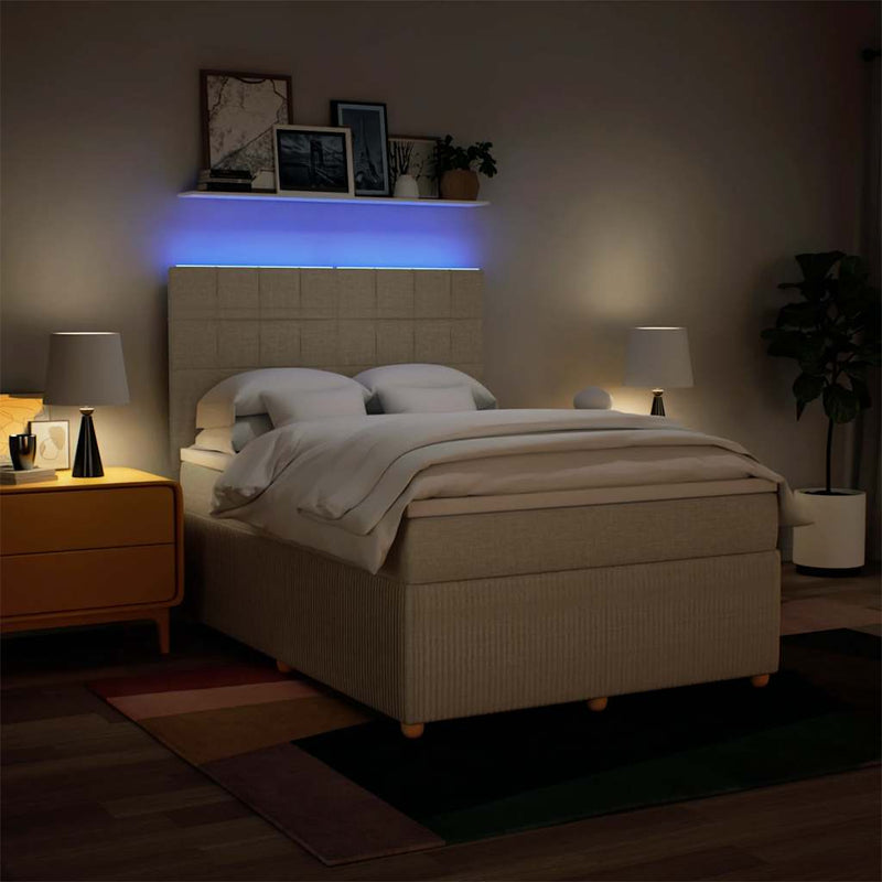 Pat box spring cu saltea, crem, 140x200 cm, textil