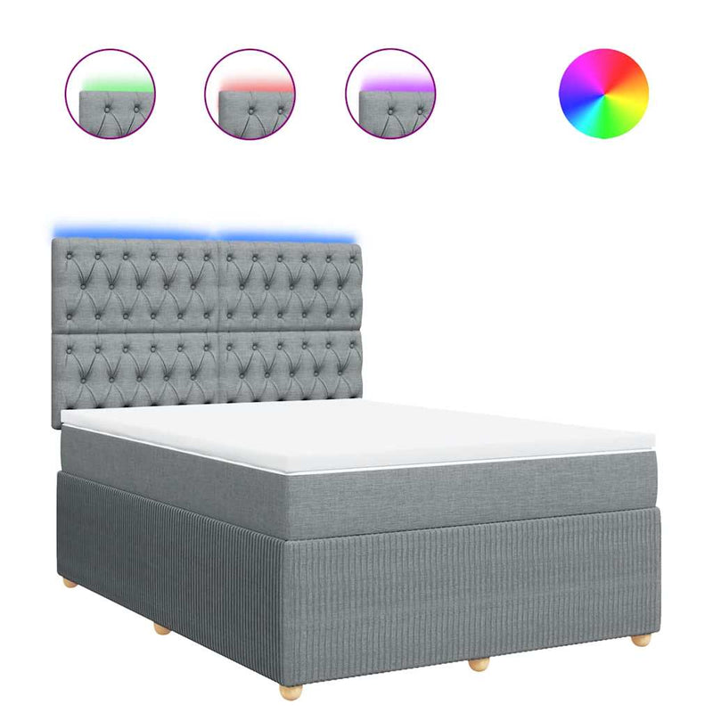 Pat box spring cu saltea, gri deschis, 140x190 cm, textil