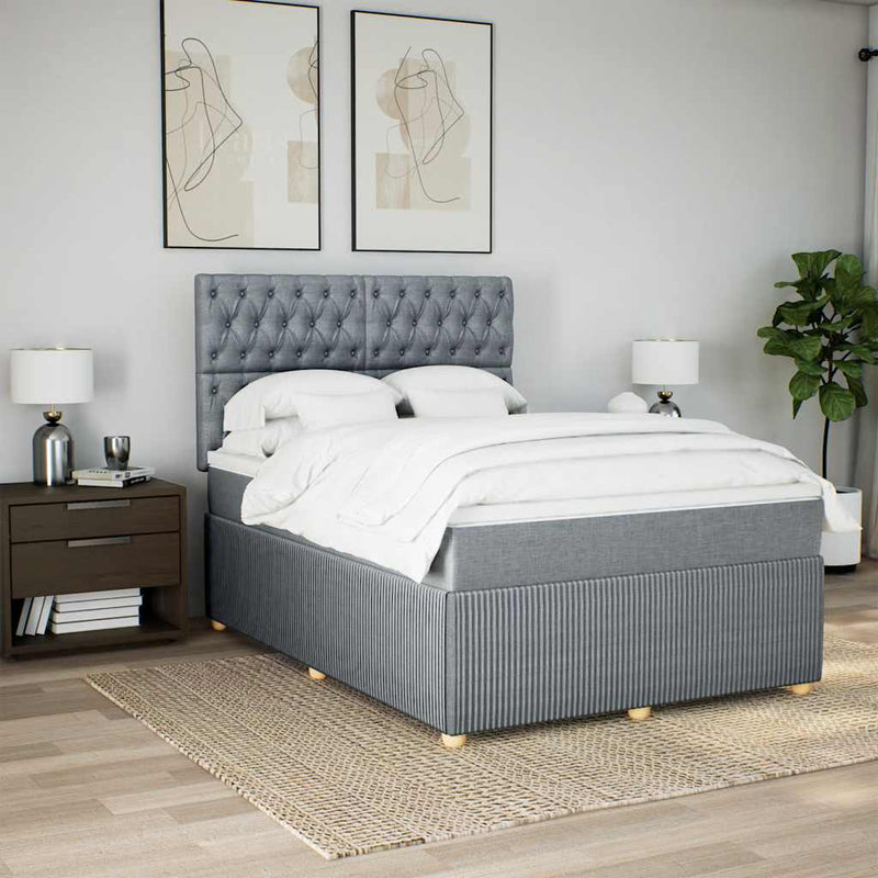 Pat box spring cu saltea, gri deschis, 140x190 cm, textil