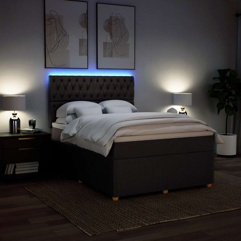 Pat box spring cu saltea, maro închis, 140x200 cm, textil