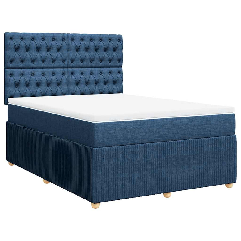 Pat box spring cu saltea, albastru, 140x200 cm, textil