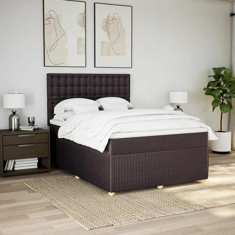 Pat box spring cu saltea, maro închis, 140x200 cm, textil