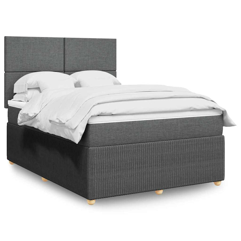 Pat box spring cu saltea, gri închis, 140x200 cm, textil