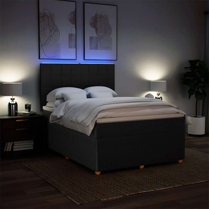 Pat box spring cu saltea, negru, 140x200 cm, textil
