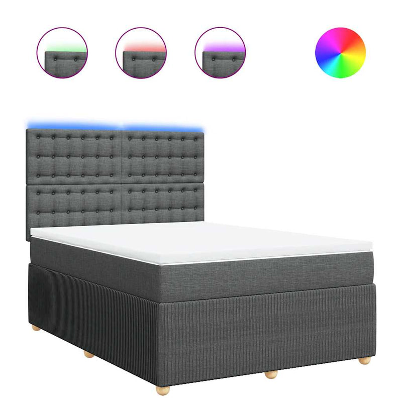 Pat box spring cu saltea, gri închis, 140x200 cm, textil
