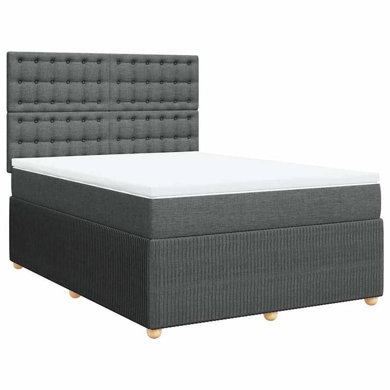 Pat box spring cu saltea, gri închis, 140x200 cm, textil
