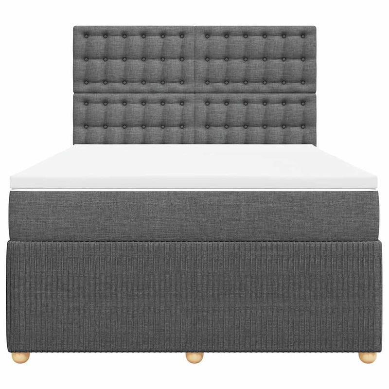 Pat box spring cu saltea, gri închis, 140x200 cm, textil