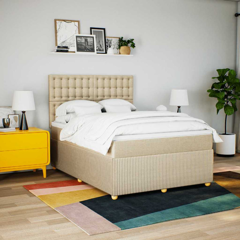 Pat continental cu saltea, crem, 140x200 cm, material textil