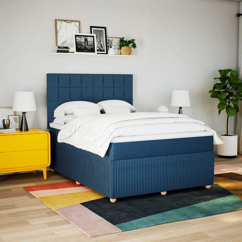 Pat continental cu saltea, albastru, 160x200cm, material textil