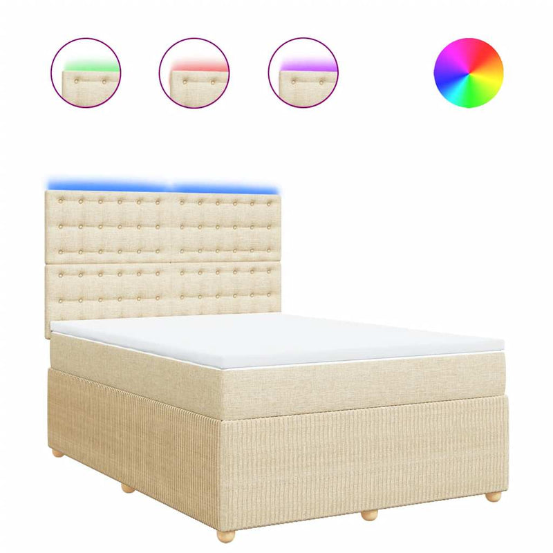 Pat box spring cu saltea, crem, 160x200 cm, material textil