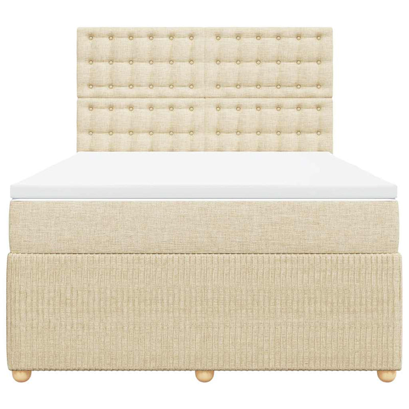 Pat box spring cu saltea, crem, 160x200 cm, material textil