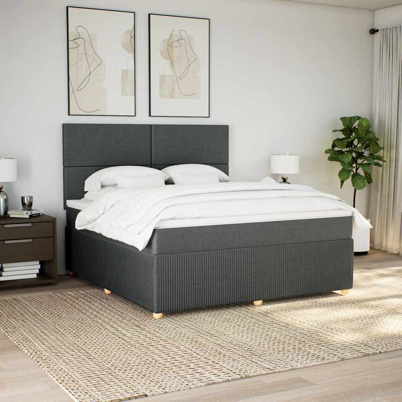 Pat box spring cu saltea, gri închis, 180x200 cm, textil