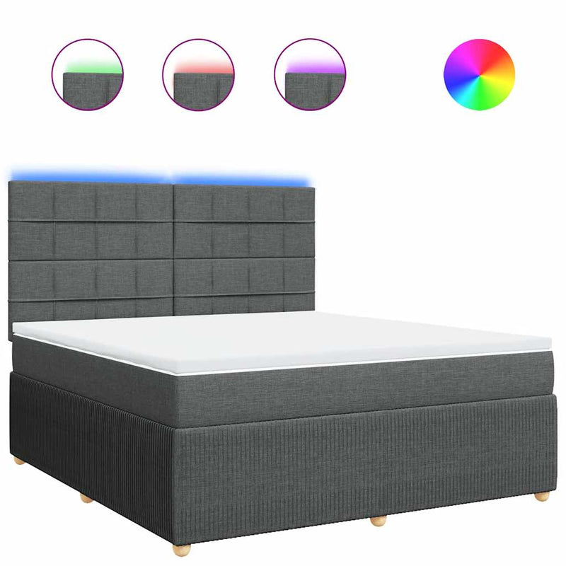 Pat box spring cu saltea, gri închis, 180x200 cm, textil