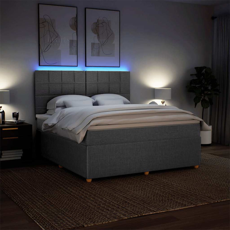 Pat box spring cu saltea, gri închis, 180x200 cm, textil