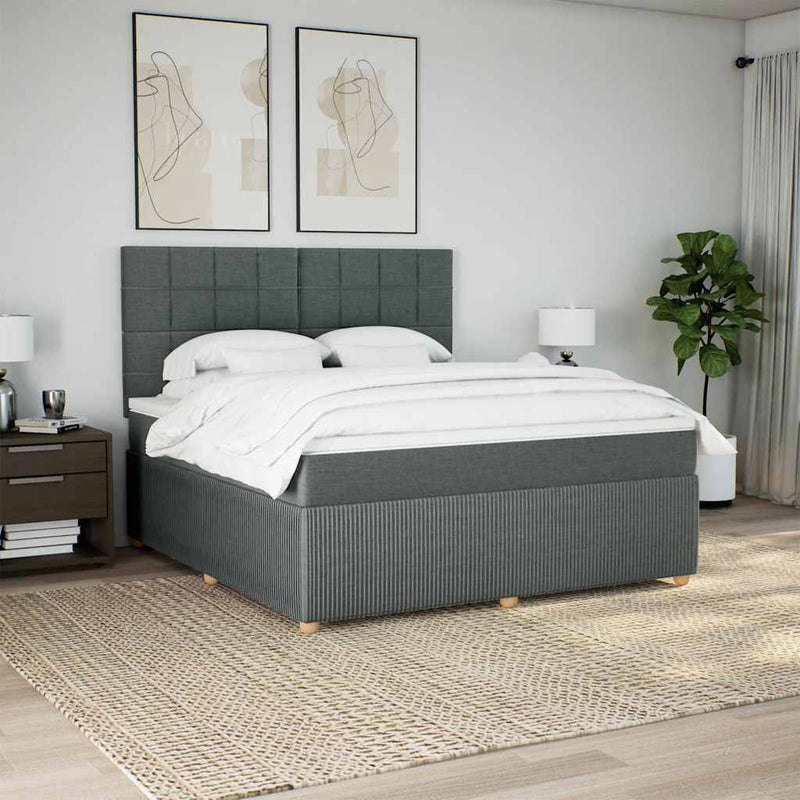 Pat box spring cu saltea, gri închis, 180x200 cm, textil