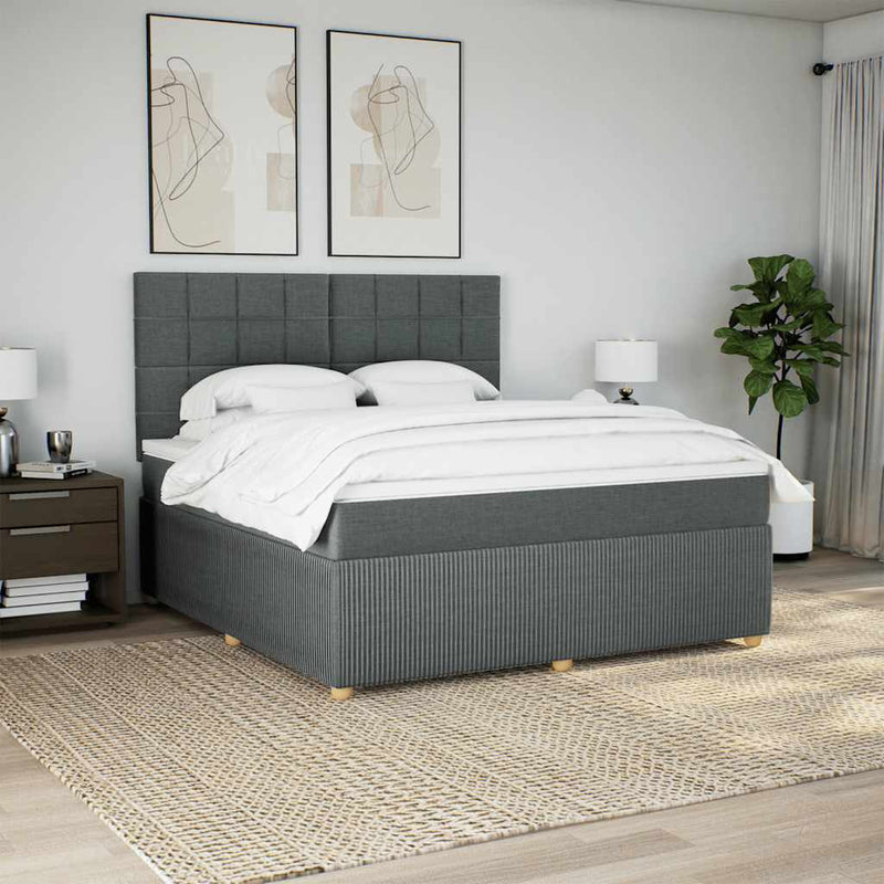 Pat box spring cu saltea, gri închis, 180x200 cm, textil