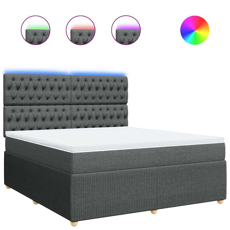 Pat box spring cu saltea, gri închis, 180x200 cm, textil