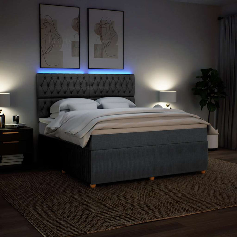 Pat box spring cu saltea, gri închis, 180x200 cm, textil