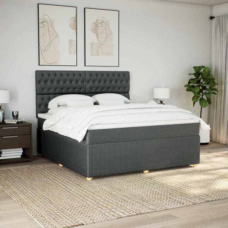 Pat box spring cu saltea, gri închis, 180x200 cm, textil