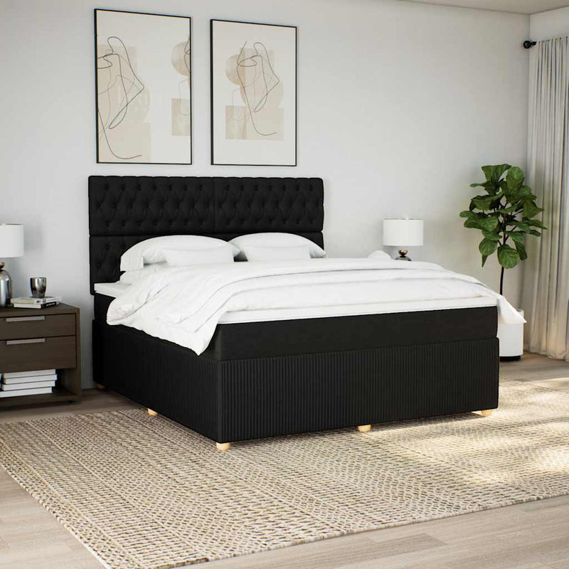 Pat box spring cu saltea, negru, 180x200 cm, catifea