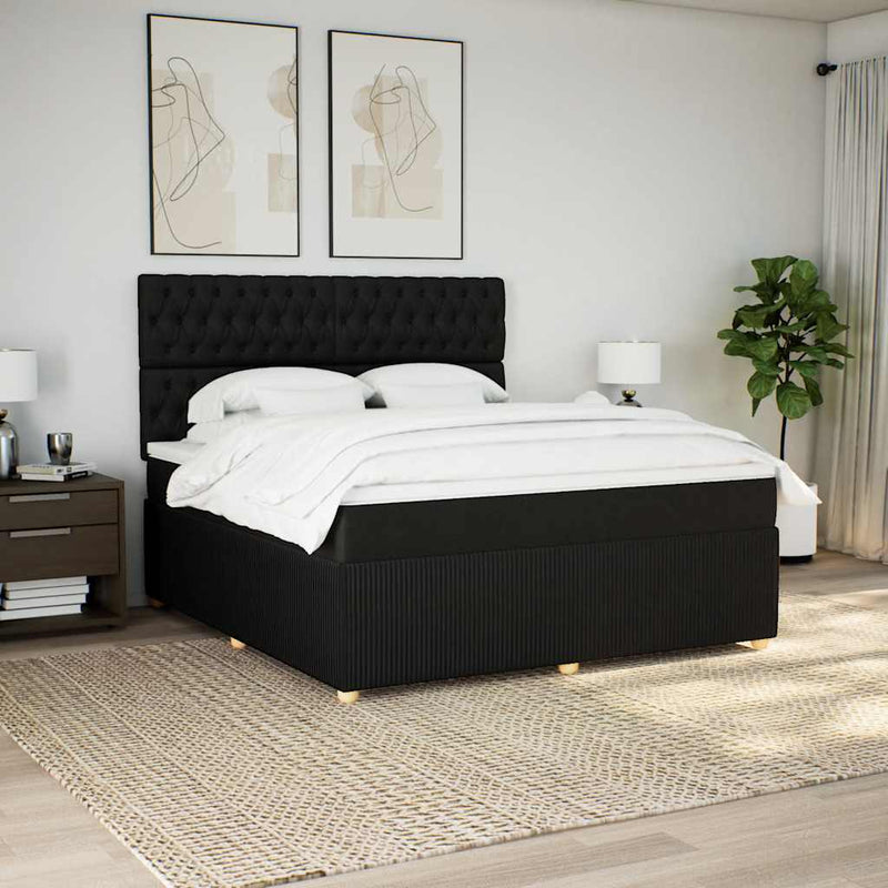 Pat box spring cu saltea, negru, 180x200 cm, catifea
