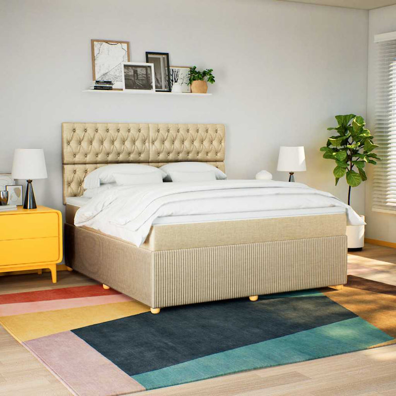 Pat continental cu saltea, crem, 180x200 cm, textil