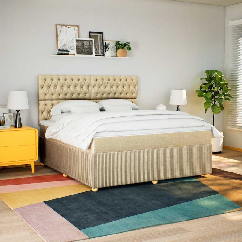 Pat continental cu saltea, crem, 180x200 cm, textil
