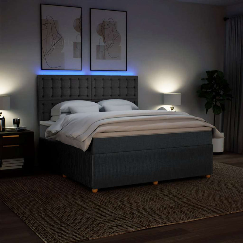Pat box spring cu saltea, gri închis, 180x200 cm, textil