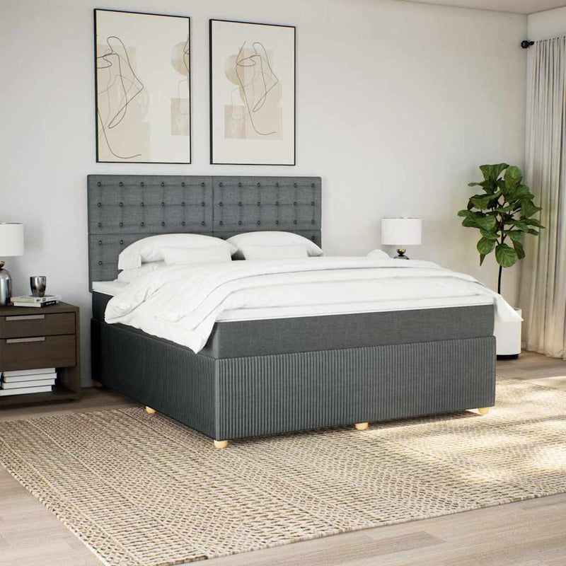 Pat box spring cu saltea, gri închis, 180x200 cm, textil
