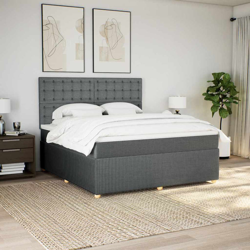 Pat box spring cu saltea, gri închis, 180x200 cm, textil