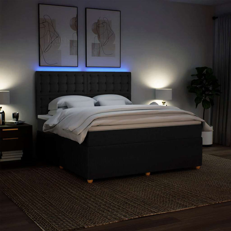 Pat box spring cu saltea, negru, 180x200 cm, catifea