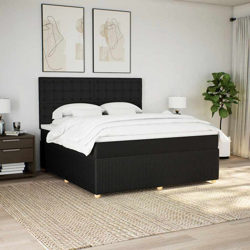Pat box spring cu saltea, negru, 180x200 cm, catifea