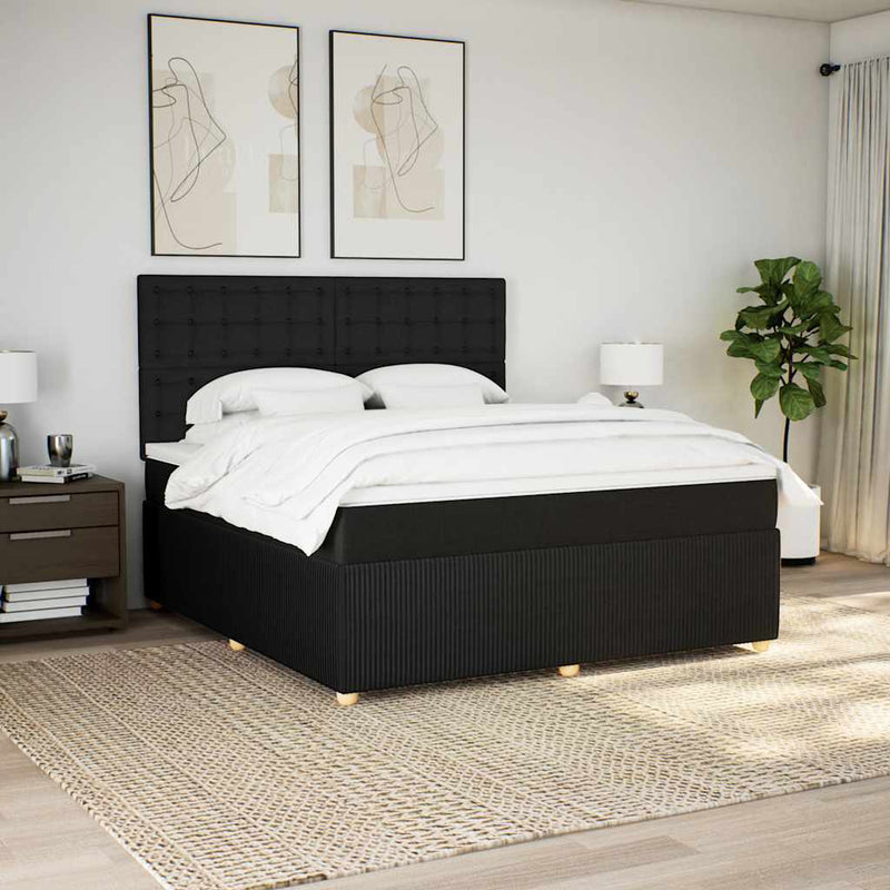Pat box spring cu saltea, negru, 180x200 cm, catifea