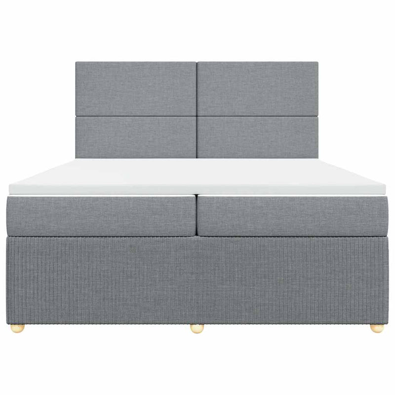 Pat box spring cu saltea, gri deschis, 200x200 cm, textil