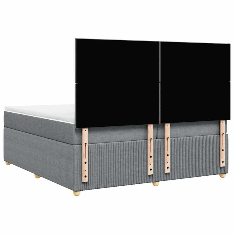 Pat box spring cu saltea, gri deschis, 200x200 cm, textil