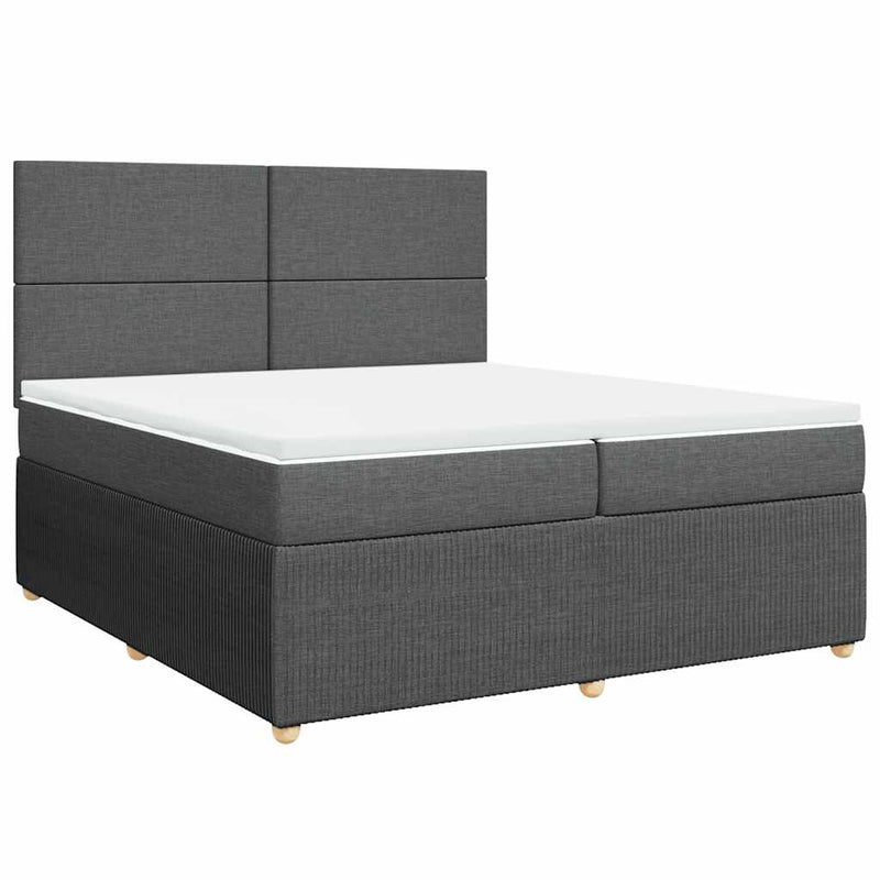 Pat box spring cu saltea, gri închis, 200x200 cm, textil