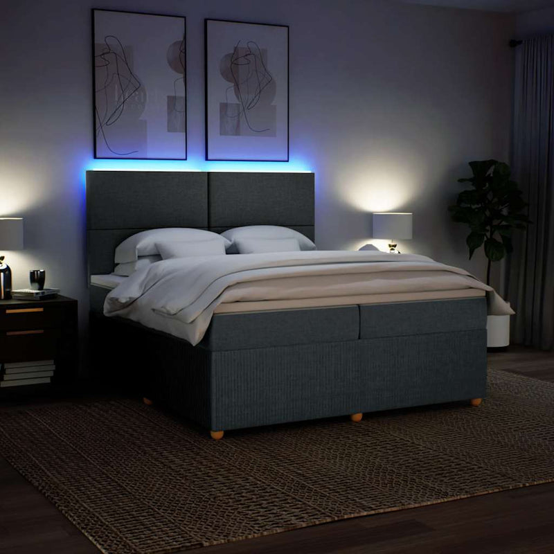 Pat box spring cu saltea, gri închis, 200x200 cm, textil