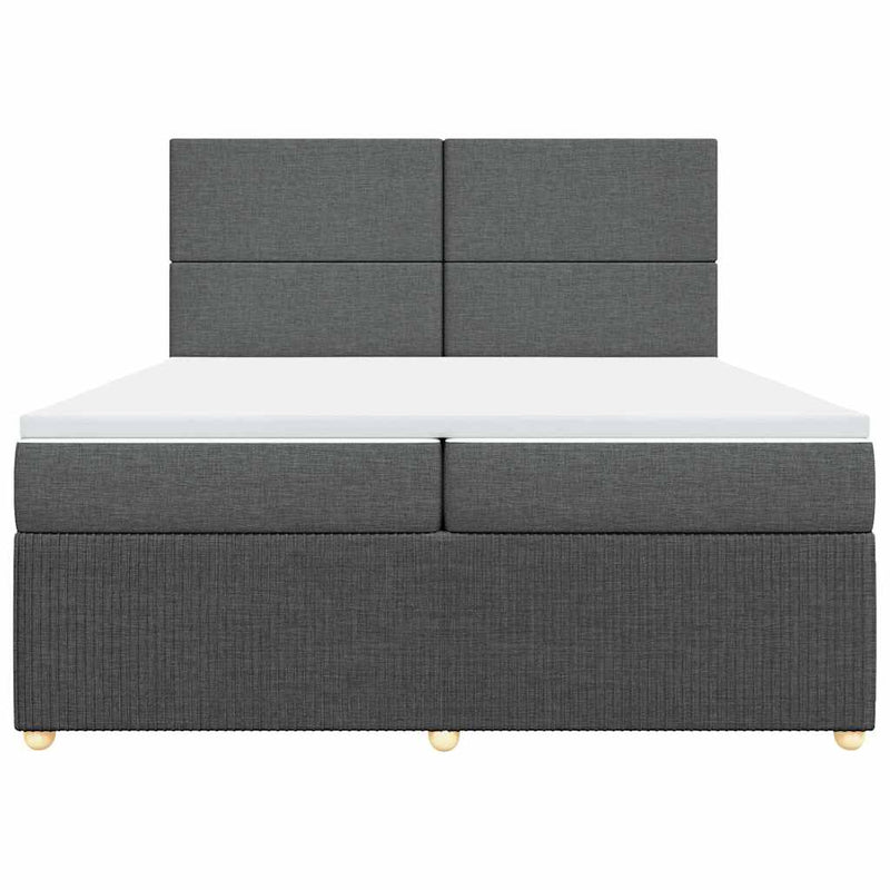 Pat box spring cu saltea, gri închis, 200x200 cm, textil