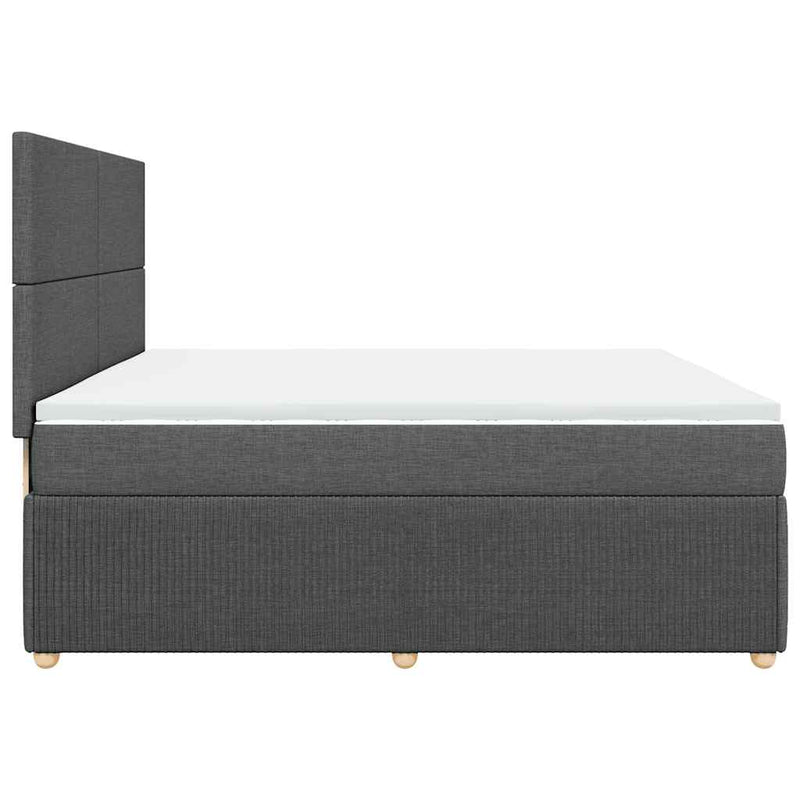 Pat box spring cu saltea, gri închis, 200x200 cm, textil