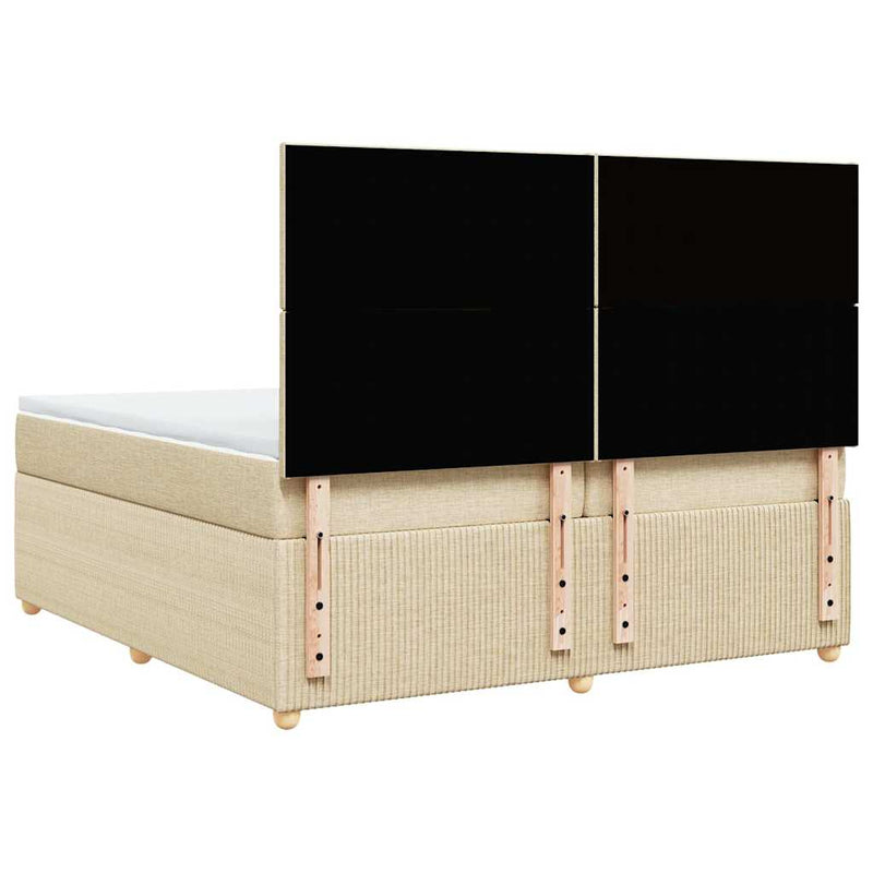 Pat box spring cu saltea, crem, 200x200 cm, textil