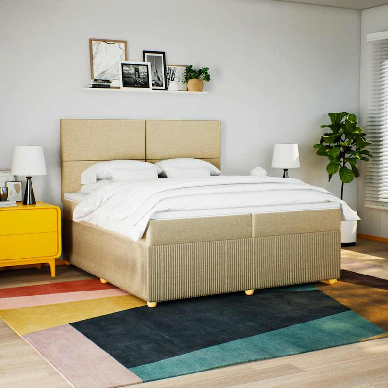 Pat box spring cu saltea, crem, 200x200 cm, textil