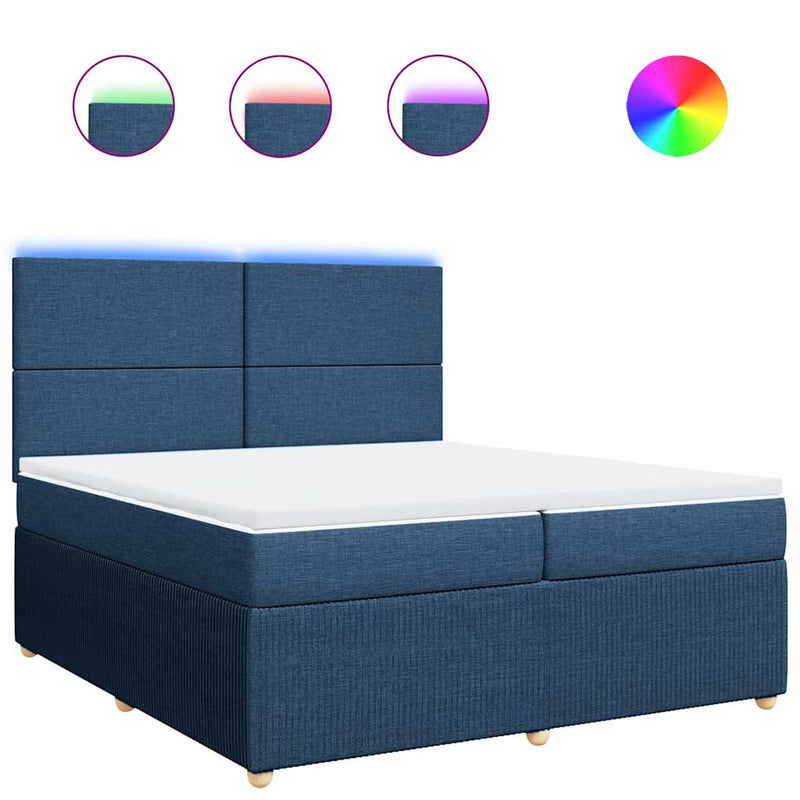 Pat box spring cu saltea, albastru, 200x200 cm, textil