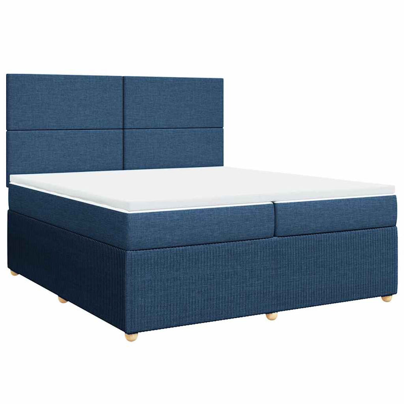 Pat box spring cu saltea, albastru, 200x200 cm, textil